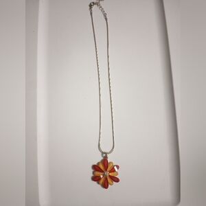 Elegant Orange Flower Pendant Necklace